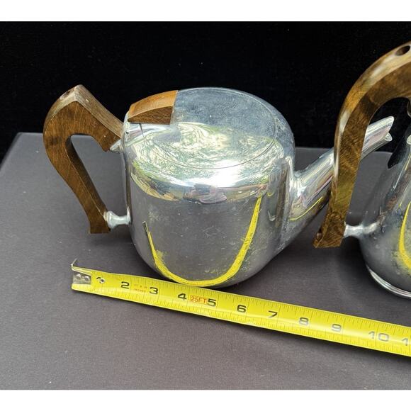 Vtg Picquot Ware Tea & Coffee Pots Wood Handle Mid Century Modern MCM England - Picture 7 of 12